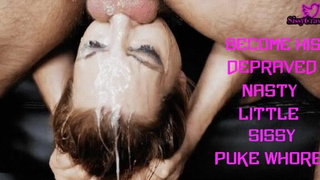 Sloppy Sissy Humiliation Gagging Deepthroat Caption GIF