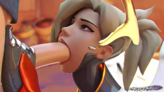 Mercy из Overwatch любит лизать и сосать большой член