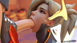 Mercy из Overwatch любит лизать и сосать большой член