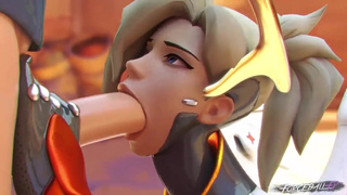 Mercy из Overwatch любит лизать и сосать большой член