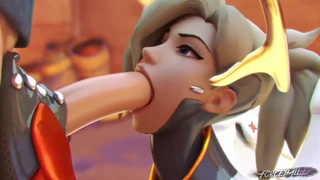 Mercy из Overwatch любит лизать и сосать большой член