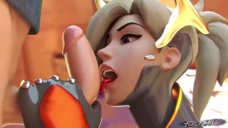 Mercy из Overwatch любит лизать и сосать большой член