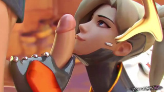 Mercy из Overwatch любит лизать и сосать большой член