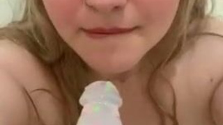 Wet Shower Sex Toy Female Dildo Deepthroat Cute Blowjob Blonde GIF