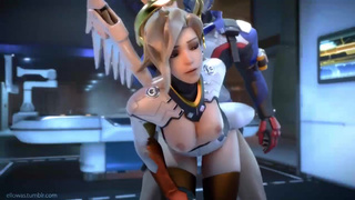 Soldier 76 изо всех сил трахает грудастую подругу Mercy - порно мультик