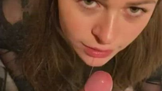 Public Licking Eye Contact Deepthroat Blowjob Bathroom GIF