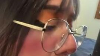 Teen Pretty Glasses Deepthroat Cute Blowjob Big Dick Asian GIF