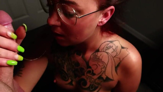 Tattoo Swallowing Redhead POV Nails MILF Handjob HD Glasses Eye Contact Deepthroat Cum Swallow Cum In Mouth Cum Blowjob Balls Sucking Amateur Alt 60fps GIF