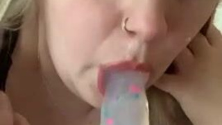 Sloppy Oral Natural Tits Gagging Female Dildo Deepthroat Blowjob Big Tits Amateur GIF