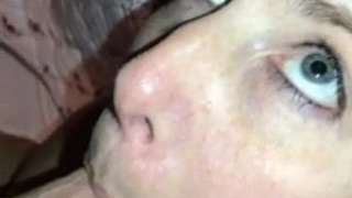 Wife Sucking Pretty Oral MILF Homemade Eye Contact Deepthroat Cock Blue Eyes Blowjob GIF