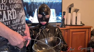 Sloppy Slave Pissing Orgasm MILF Latex Fetish Extreme Deepthroat Bizarre GIF