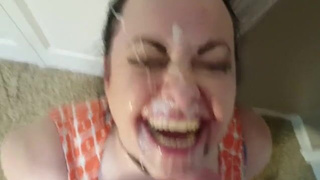 Step-Mom POV Gagging Face Fuck Deepthroat Cumshot Blowjob Big Tits Big Dick Amateur GIF