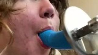 Throat Fuck Spit Fucking Machine Dildo Deepthroat Chubby Blonde BBW GIF